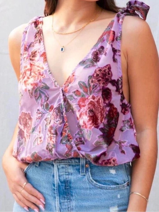Free People Tops - Free People Burnout Velvet Floral Tie Shoulder Bubble Hem Top Medium
